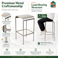 Tabouret de bar moderne en métal brossé rectangulaire avec 4 pieds tubulaires, repose-pieds carré et embouts de protection, 65 cm