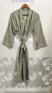 Bata Kimono de Algodón Estampada a Mano Verde para Mujer, Ligera, para Descansar, Playa y Hogar - Product Image 6
