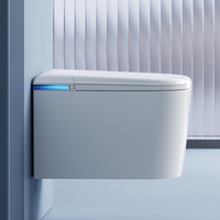 WC intelligent suspendu pour salle de bain d'appartement, avec bidet intégré, cuvette allongée, réservoir encastré, chasse d'eau à siphon, télécommande, articles sanitaires
