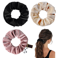 Attaches-cheveux en velours couleur unie, style moderne et élégant, avec poche zippée, pour femme, rangement sûr pour voyage et vacances, multifonctionnel, minimaliste, à fines côtes