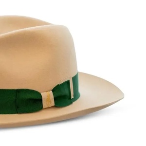 Chapeau Fedora en feutre de laine kaki à large bord avec nœud en ruban vert, unisexe, décontracté, printemps-été, adulte, formel, broderie à la main, voyage - Product Image 1