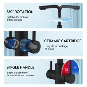 ก๊อกน้ำห้องครัวสแตนเลส 304 คลาสสิก พร้อมมือจับคู่ สีดำ สำหรับน้ำร้อนและน้ำเย็น เหมาะสำหรับโรงแรม - Product Image 5