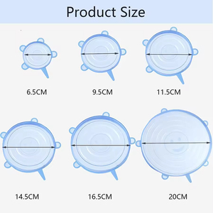 Juego de 6 Tapas de Silicona Ecológicas Multifuncionales para Conservar la Frescura de los Alimentos, Tapas para Recipientes de Refrigerador, Sellado y Conservación para la Cocina - Product Image 3