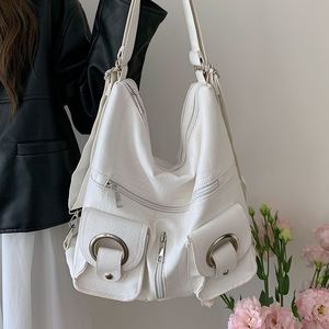 Bolso tote de cuero sintético blanco con bolsillo con cremallera, resistente al agua, para el día a día, para mujer - Product Image 2