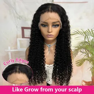 13x6 Curly Baby Hair Edges Wig Water Wave Swiss Lace Frontal Human Hair Wigs 13x4 Transparent HD 4C Texture Hairline Wig