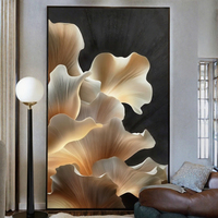 Peinture sur toile abstraite moderne feuilles ginkgo dorées, art mural floral dégradé pour salon