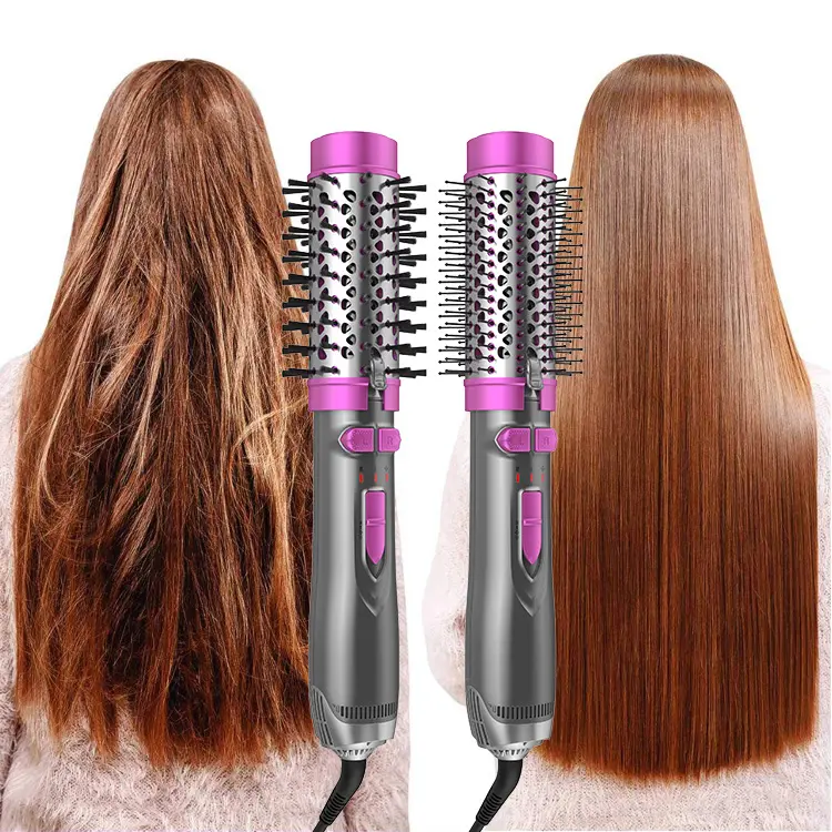 High-end Factory Brushes Hair Curler and Straightener Brush 2 in 1 LED Temp Indicator Hot Air Hair Combs
