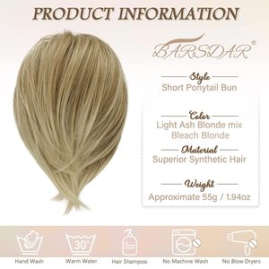 Extensions de queue de cheval synthétiques lisses BARSDAR Blond <span class=keywords><strong>Cendré</strong></span> <span class=keywords><strong>Clair</strong></span>/Blond Platine, entièrement courtes, pour chignon ou queue de cheval - Product Image 4