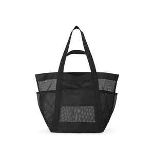 Sac de plage en filet personnalisé en gros, sac fourre-tout réutilisable multi-poches, sac fourre-tout en filet rouge à carreaux pour femmes - Product Image 5