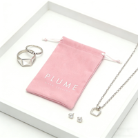 Pochette à cordon en velours suédé rose pâle pour bijoux, colliers et montres