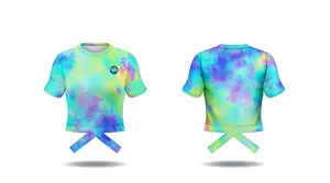 New Arrival Tie Dye Design Shirts Wholesale Sublimated Ladies Crop Top Customized Women's Short Sleeve Gym Shirts