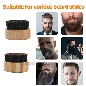 Brosse à barbe personnalisée avec logo, brosse à cheveux ronde pour massage du cuir chevelu avec poils de sanglier, manche en bois de caoutchouc, brosse à moustache imperméable - Product Image 6