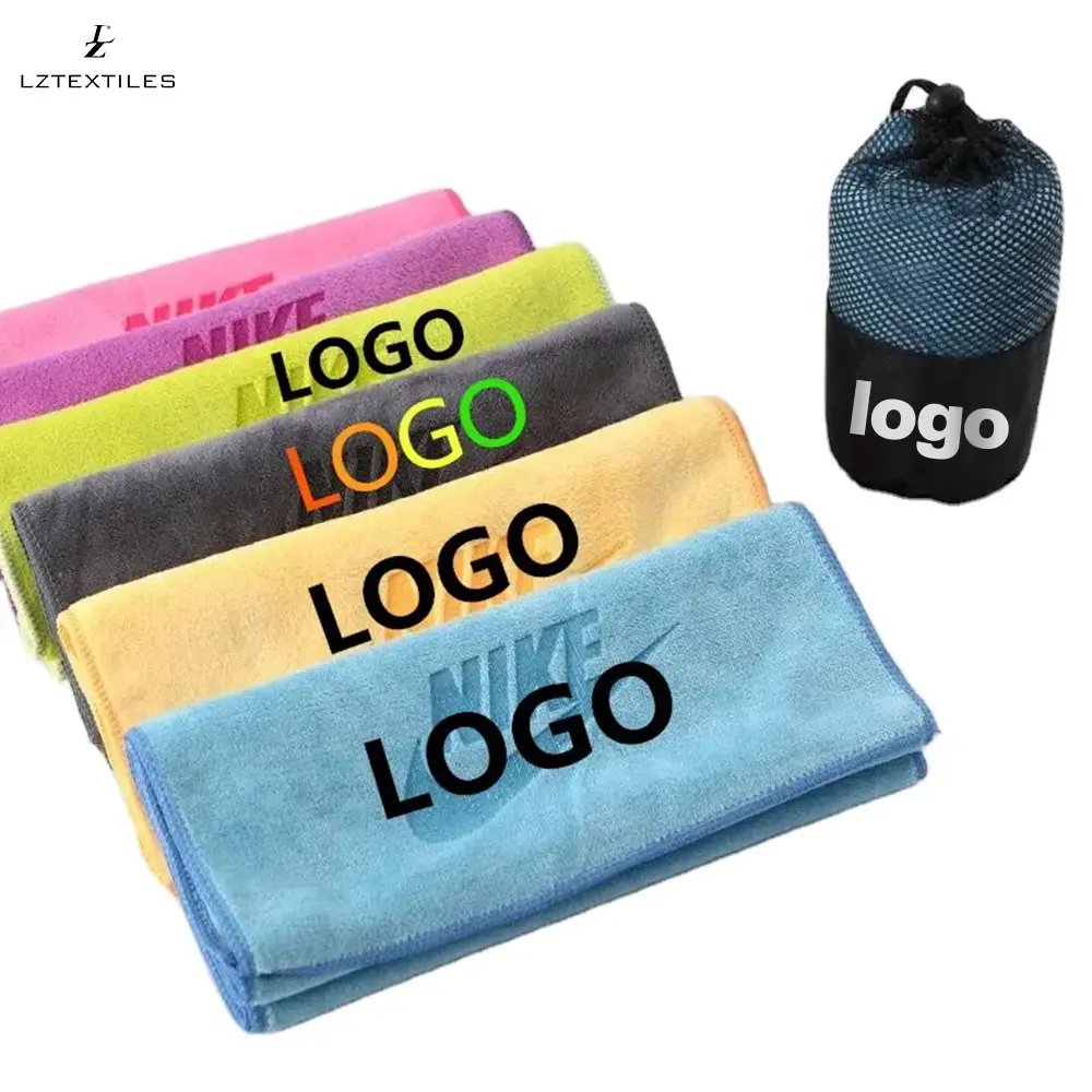 High quality fitness sport use custom logo embossed laser print or embroidery gym towel thick microfiber sport towel