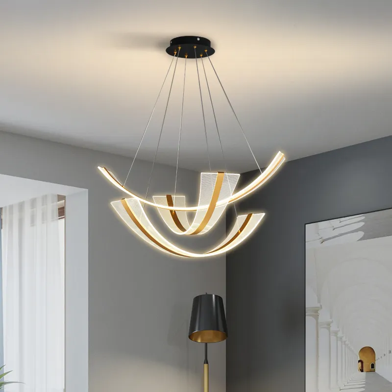 Luxury Nordic LED Pendant Lamp Intelligent Stepless Dimming Golden Contemporary Chandelier Elegant Hotel Decoration