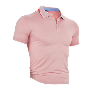 Polo à manches courtes pour hommes de style européen et américain, couleur rouge unie, séchage rapide, col rabattu, vêtements décontractés de loisirs et de sport - Product Image 3