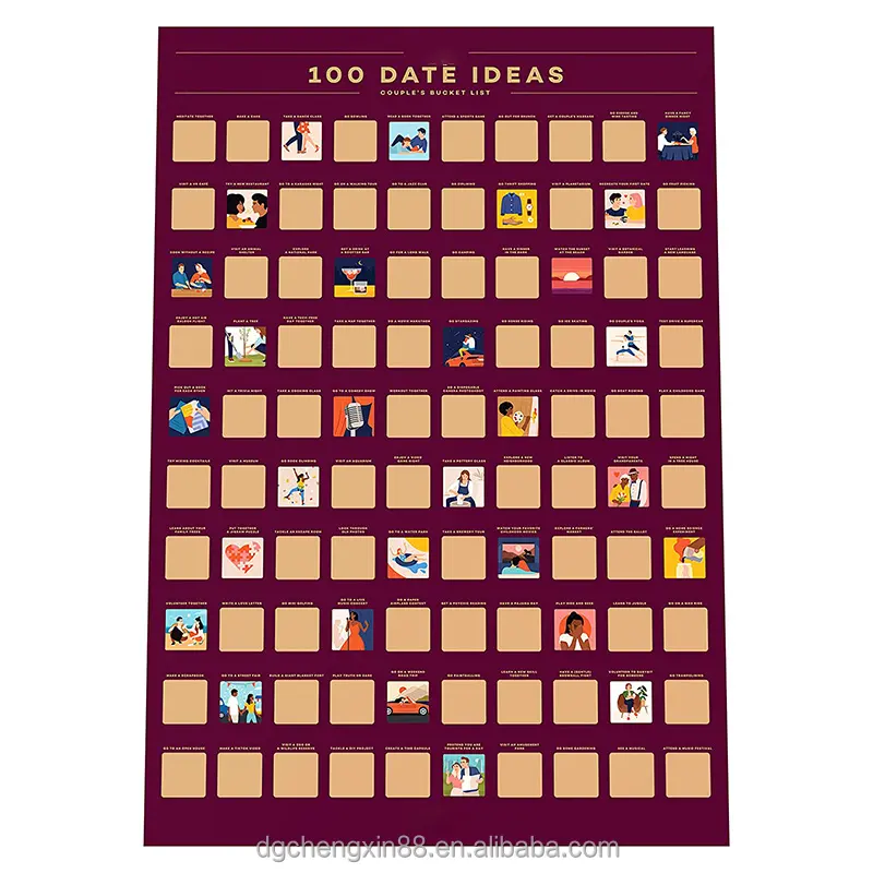 전문 공장 사용자 정의 발렌타인 데이 아이디어 버킷 목록 100 날짜 책 영화 스크래치 포스터