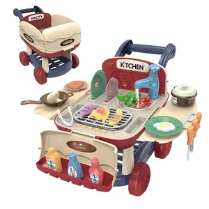 厨房烹饪推餐车假装游戏玩具套装儿童室内烧烤烧烤烹饪厨房玩具变色游戏套装