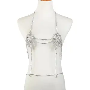 Seksi Charm Rhinestone sutyen vücut zinciri kadınlar için çiçek kristal göbek takısı göbek zinciri göğüs zinciri üst takı