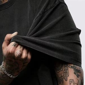 T-shirt vintage délavé à l'acide pour homme, logo personnalisé, effet usé, poids lourd, 100% coton, style décontracté surdimensionné - Product Image 4