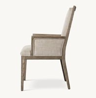 Fauteuil de salle à manger carré en tissu avec structure en bois massif, style contemporain français de luxe, pour hôtels, restaurants et salles de banquet