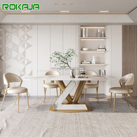 Ensemble de Table à manger en acier inoxydable, pieds de luxe, pierre, marbre, Table de Restaurant, 6, 8, 10 chaises, vente en gros