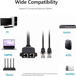 Adaptador Divisor <span class=keywords><strong>Ethernet</strong></span> de Doble Puerto sin Esfuerzo, <span class=keywords><strong>Cable</strong></span> de Extensión RJ45 8P8C Cat6 Blindado para Router, PC y <span class=keywords><strong>TV</strong></span> - Product Image 3