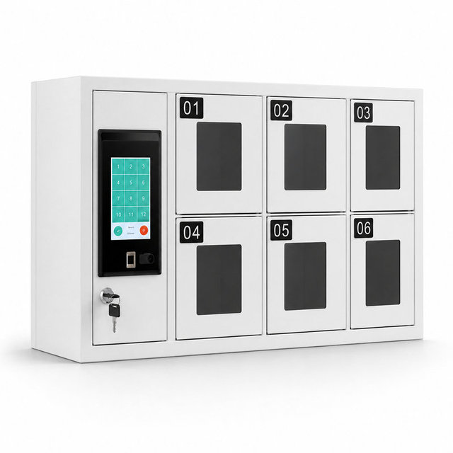 6 Door Smart Phone Charging Locker Touch Screen Fingerprint Access Built in Sockets for Office Staff Phone Safe Storage Charging