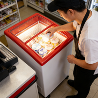 Congélateur commercial en plastique à porte coulissante, petite capacité, à température unique, avec refroidissement par air/ventilateur pour crème glacée