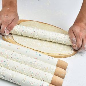 Christmas Beech Wooden Handle Manual Dough Bread Roller Pin Marble Embossed Textured Ceramic Silicone <b>Rolling</b> Pins for Baking - Product Image 2