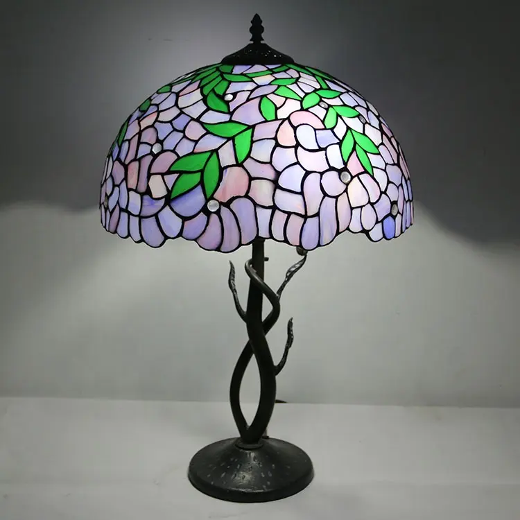 LongHuiJing lampu meja 16 inci model capung Tiffany lampu meja kaca patri lampu meja dengan Twisted Fly mosaik dasar