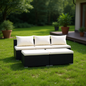 Ensemble de canapés de jardin en polyrotin noir moderne avec coussins pour usage extérieur - Product Image 2