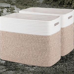 Collapsible Cotton Rope Storage <b>Baskets</b> Handle-Toy Blanket Storage Living Room/Closet/Bedroom/<b>Picnic</b> Use 15x9.8x11.8 Inches Pack - Product Image 3