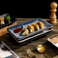 Assiette à sushi ovale plate de style japonais, en céramique, mignonne, compatible micro-ondes, vaisselle domestique, assiette créative à compartiments pour dumplings, style occidental