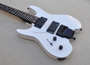 Guitarra Eléctrica Sin Cabeza Flyoung Blanca, Fabricada a Medida, Herrajes Negros, Instrumento de Cuerdas para Zurdos - Product Image 2