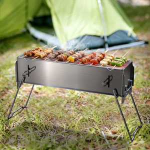 Parrilla <span class=keywords><strong>de</strong></span> Carbón Plegable Portátil <span class=keywords><strong>de</strong></span> Acero Inoxidable con Estructura Reforzada para Camping y Barbacoa - Product Image 2