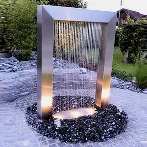 Fonte de água moderna de aço inoxidável para decoração de jardim grande e polido, fonte de água para outdoors, escultura em aço inoxidável