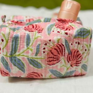 Women's Eco-Friendly Recyclable Cotton Zipper Large Quilted Floral Printed Makeup Bag Travel Organizer Portable <b>Storage</b> Pouch - Product Image 2