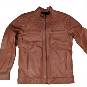 Custom Slim Mens <b>Vintage</b> Sheep Skin Leather <b>Biker</b> <b>Jackets</b> | Waterproof Eco-Friendly Plain Dyed Stand Collar Front OEM - Product Image 3
