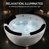Acrylique de luxe spa extérieur baignoires rondes avec jupe en bois étape 2 autoportante massage lumière chaude moderne baignoire adulte