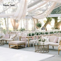 Tente de réception extérieure transparente en PVC et aluminium 15x20m, ignifuge toutes saisons, imperméable UV >3000mm, pour mariages et événements