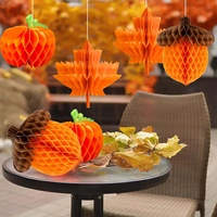 Ornements suspendus en forme de boule de papier de soie, citrouille, gland, feuille d'érable et nid d'abeille pour Thanksgiving, la récolte d'automne et les fournitures de fête à domicile