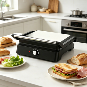 Grill panini électrique professionnel, plaque fixe antiadhésive, grill de contact 180° ° Machine à sandwichs ouverts avec bac de récupération des graisses pour la cuisine à domicile - Product Image 4