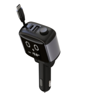Chargeur rapide PD 65W avec câble rétractable, port USB-C pour allume-cigare, surveillance de la tension 12-24V, garantie 1 an
