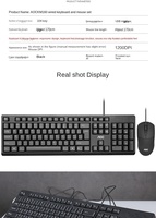 Ensemble clavier et souris filaire ergonomique AOC KM160 pour ordinateur portable et ordinateur de bureau, avec interrupteur noir, LED, étanche, USB, 1600 DPI