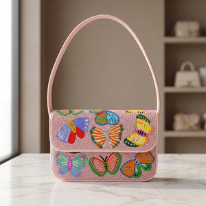 Bolso de Hombro para Mujer, Hecho a Mano, Moderno, con Cuentas de Cristal en Forma de Mariposa, Duradero, Ligero, Colorido, con Botón Bordado, Venta al Por Mayor - Product Image 3