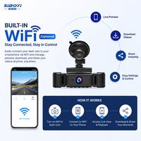 Caméra de tableau de bord avec enregistrement WiFi 4 canaux, écran IPS 360 degrés, vision nocturne en boucle, enregistrement vidéo de stationnement 24 heures, contrôle par application