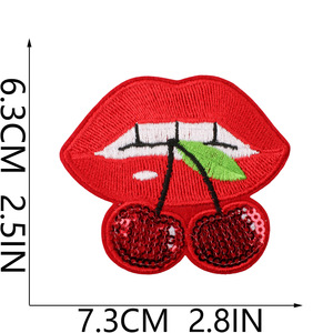 Parches Bordados con Lentejuelas Mini de la Serie Labios Rojos Sexys con Diseños Mixtos de Sarga, Cereza y Fresa, Termoadhesivos para Sombreros y Ropa - Product Image 4