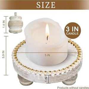Base de madera vintage con cuentas, adorno aromático para el hogar, base redonda de madera maciza para velas. - Product Image 3
