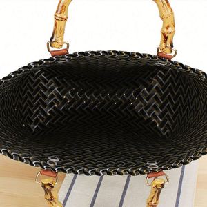 Sac fourre-tout d'été vintage pour femme en rotin tressé, sac de plage en bambou pur fait main - Product Image 5