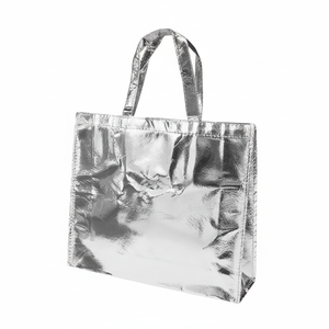 Borsa tote argentata lucida per donna, borsa per la spesa, leggera e riutilizzabile - Product Image 2
